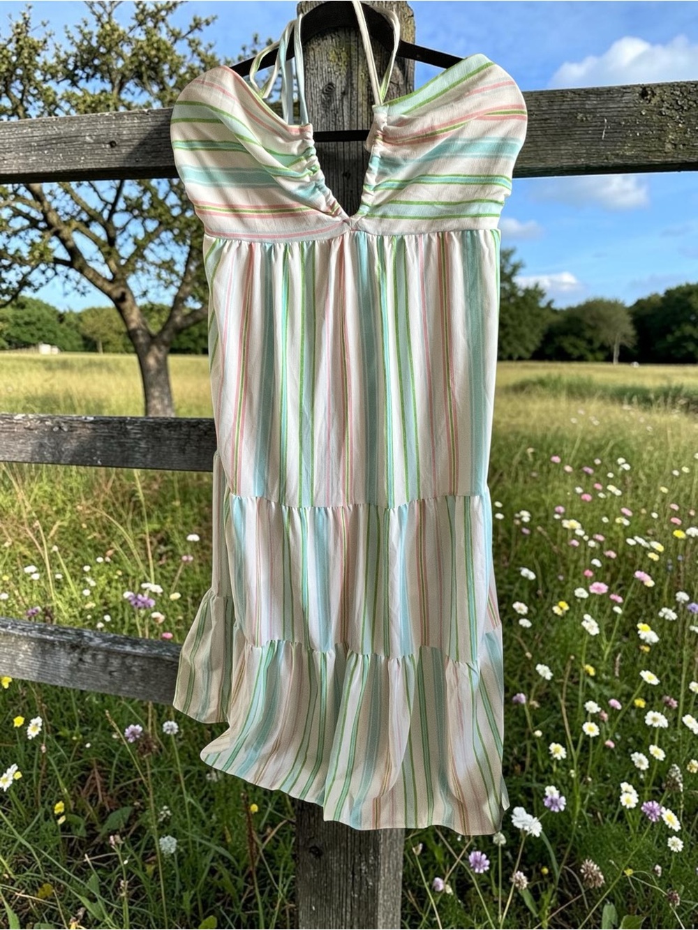 Almost Famous Pastel Striped Tiered Sundress - Green, Pink, Blue